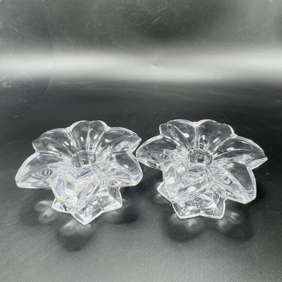 MIKASA Clear Crystal Glass Candle Stick Holder Set 2 Flower Shaped Candle Holder - Picture 10 of 12